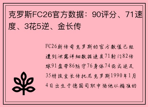 克罗斯FC26官方数据：90评分、71速度、3花5逆、金长传